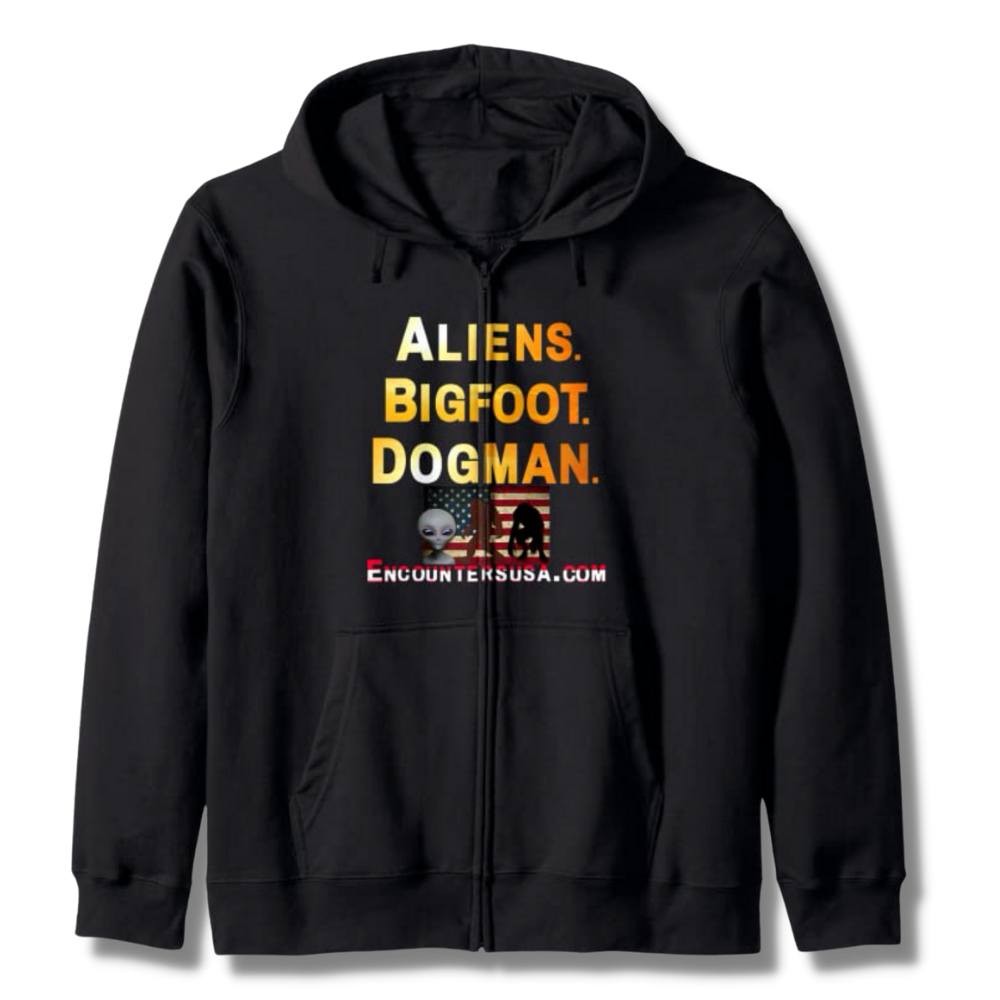 Aliens Bigfoot Dogman Black Zip Hoodie