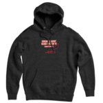 Dark gray pullover hoodie with Cascade Bigfoot Blood Mystery III Remote Viewed design and bloody Sasquatch hand graphic