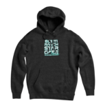 Dark gray pullover hoodie showing ECETI Ranch Star Gate - The UFO Bigfoot Connection glowing design