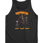 Encounters USA Cryptid Crew featuring Grey Alien, Bigfoot and Dogman on dark heather tank top