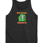 They're Watching funny grey alien pointing design on dark heather tank top - official Encounters USA merch