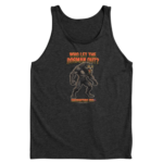 Who Let The Dogman Out funny snarling Dogman design on dark heather tank top - official Encounters USA merch