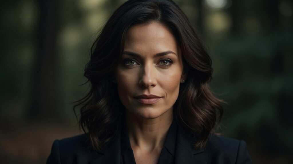 Close-up portrait of Investigator Valerie Kane, lead investigator for Missing 911 documentary, in a professional setting with Pacific Northwest forest background