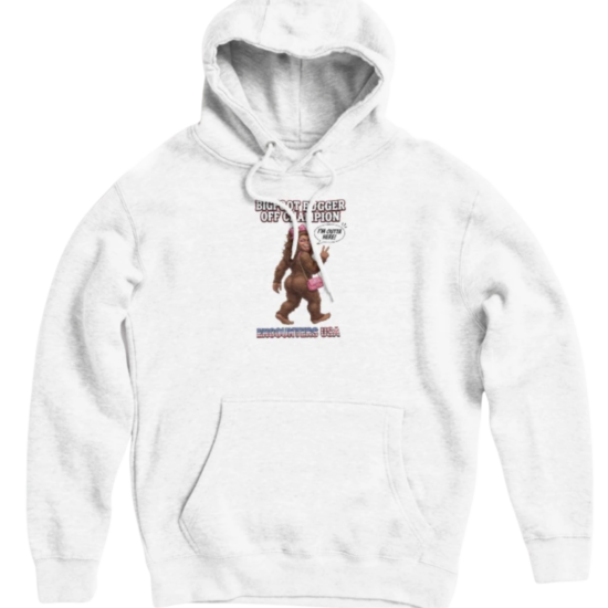 Bigfoot Bugger Off funny Bigfoot design on dark charcoal pullover hoodie - official Encounters USA merch