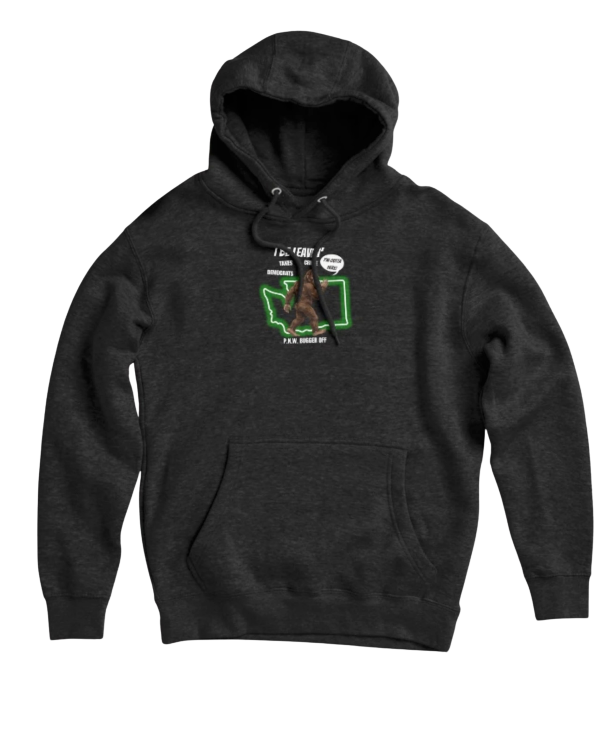 I Be Leavin Taxes Crime Democrats funny Bigfoot design on dark charcoal pullover hoodie - official Encounters USA merch